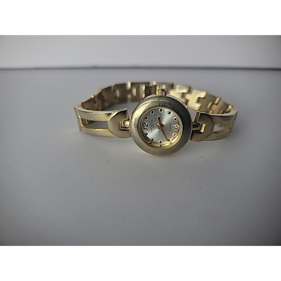 Vintage Express LA Gold Tone Wristwatch Watch Metal Gold Tone Band Clasp - Picture 11 of 11